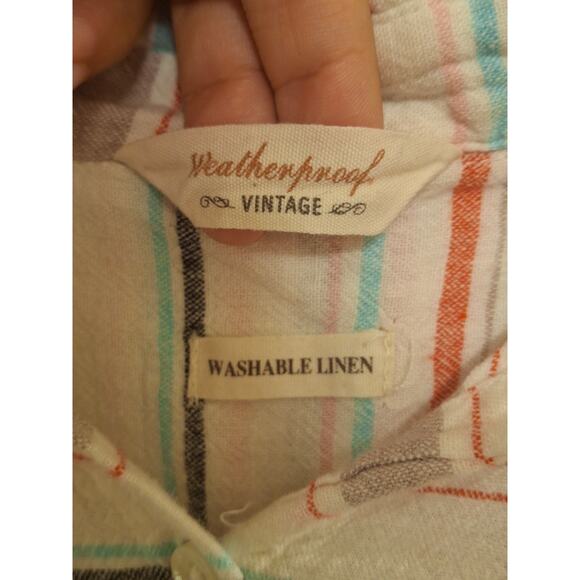 Weatherproof Vintage Striped Linen Blend Button-Up Shirt with Tie Front Size M - Picture 3 of 6